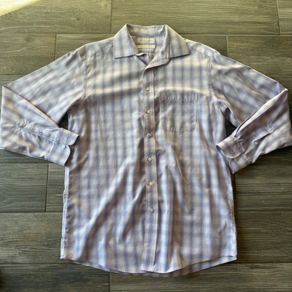 Roundtree Yorke Gold Label Fitted Plaid Dress Shirt Mens 15.5 33 Non-Iron Cotton - Picture 1 of 5